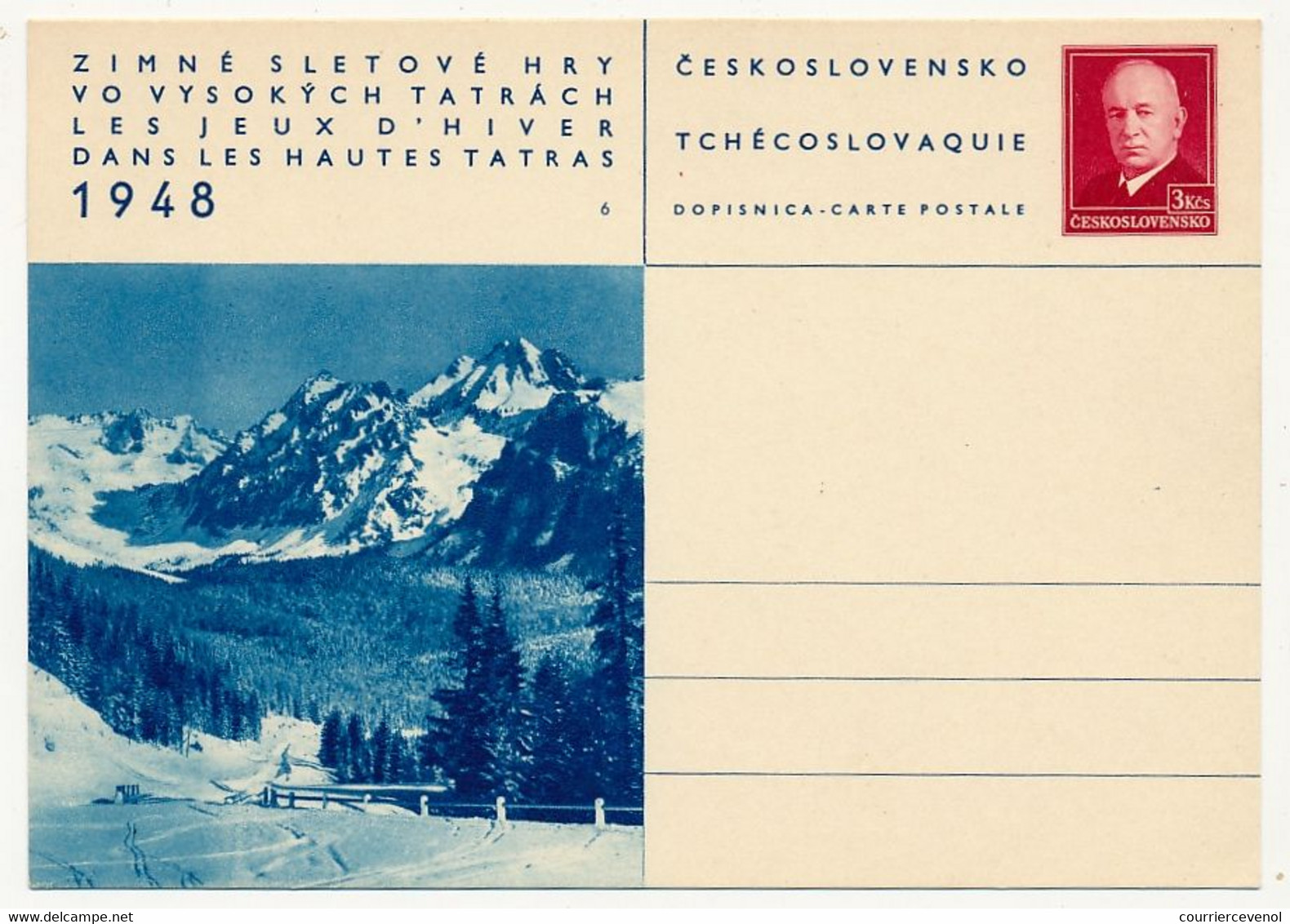 TCHECOSLOVAQUIE - Carte Postale (entier Postal) - Jeux D'Hiver Dans Les Hautes Tatras 1948 - Postales