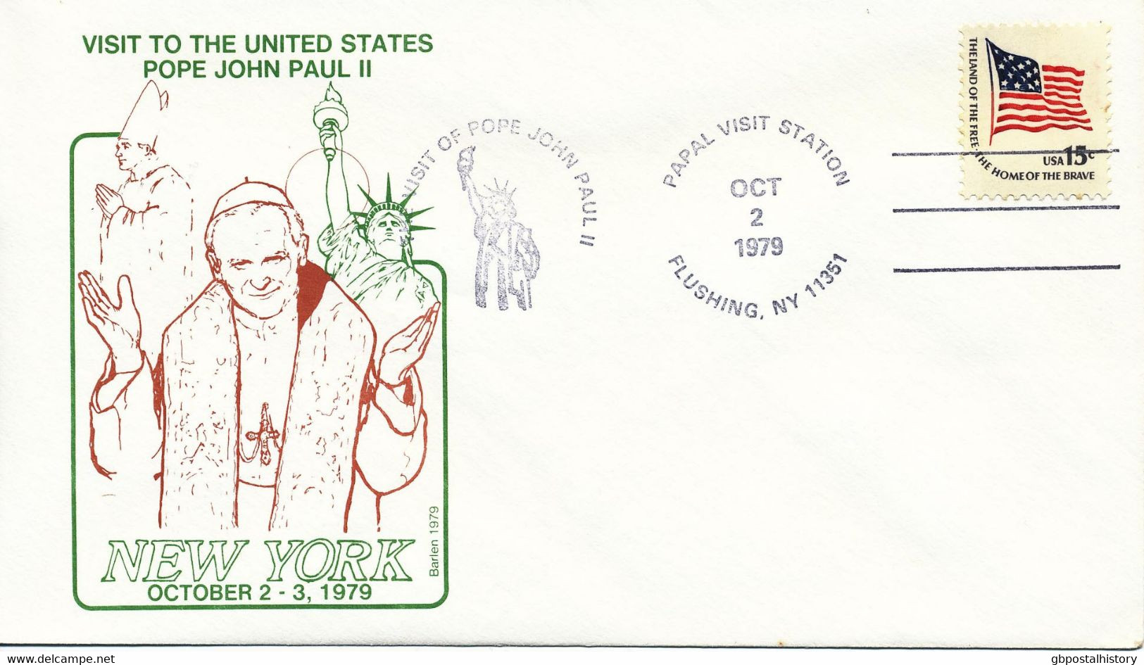 USA 1979 Papstreise USA 1. Okt. - 7. Okt. - The Visit Of Pope John Paul II M. ESST "PAPAL VISIT STATION / FLUSHING NY - Covers & Documents