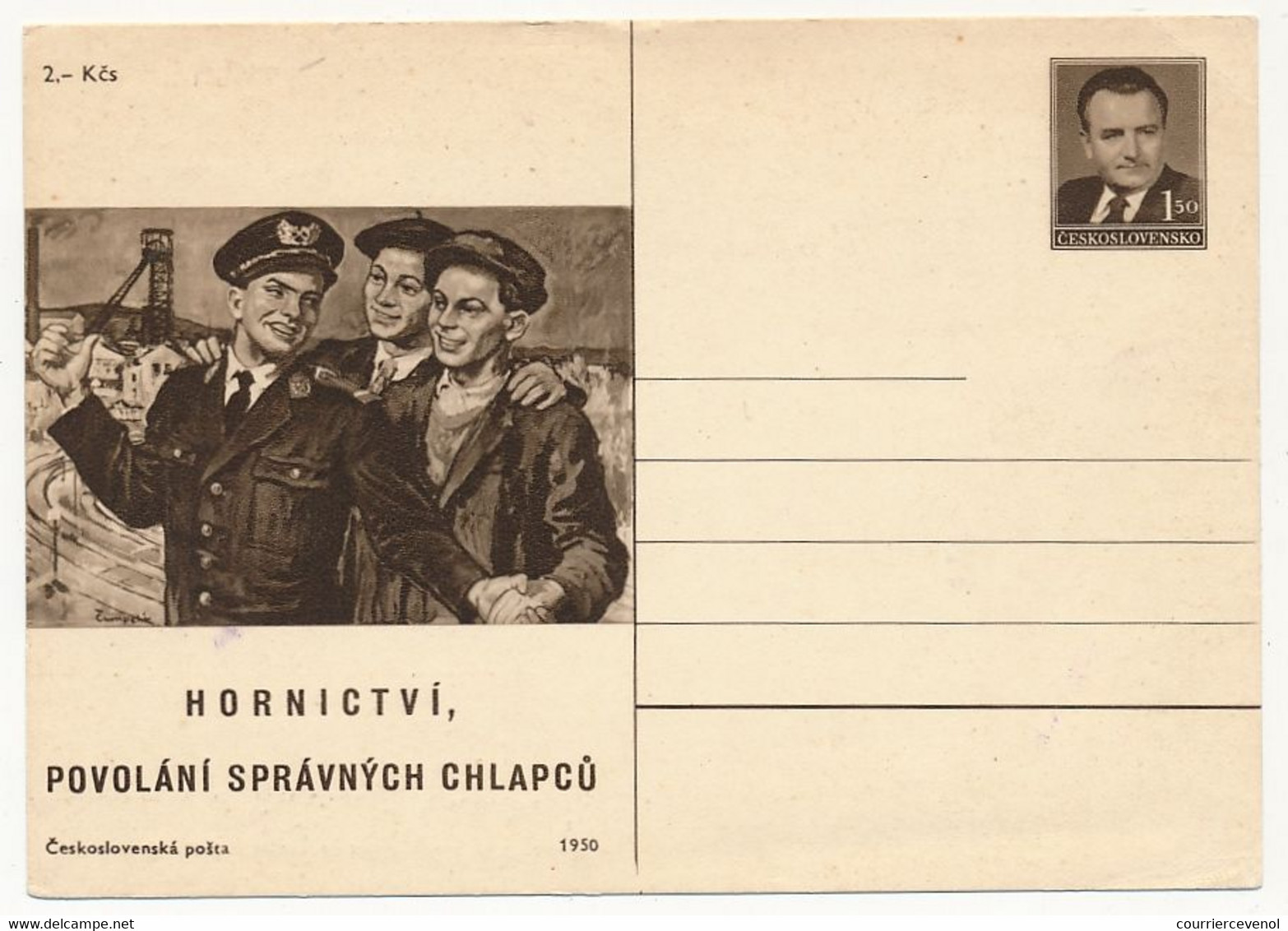 TCHECOSLOVAQUIE - Carte Postale (entier Postal) - Groupe Soldat - Ouvriers - Postcards