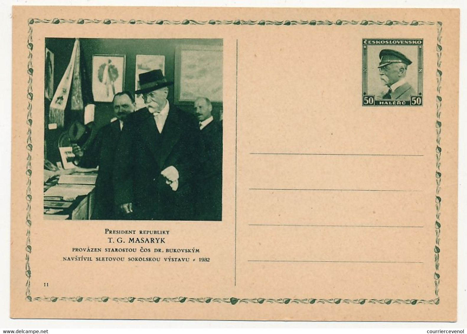 TCHECOSLOVAQUIE - Carte Postale (entier Postal) - Président De La RépubliqueT.G. Masaryk - Ansichtskarten