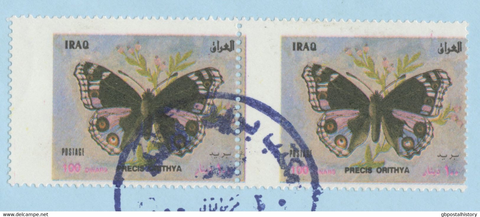 IRAK 1998 Schmetterlinge Augenstiefmütterchen (Precis Orithya) 100 D Mehrfarbig (Paar) Auf Kab.-Luftpostbrief Nach AQABA - Iraq