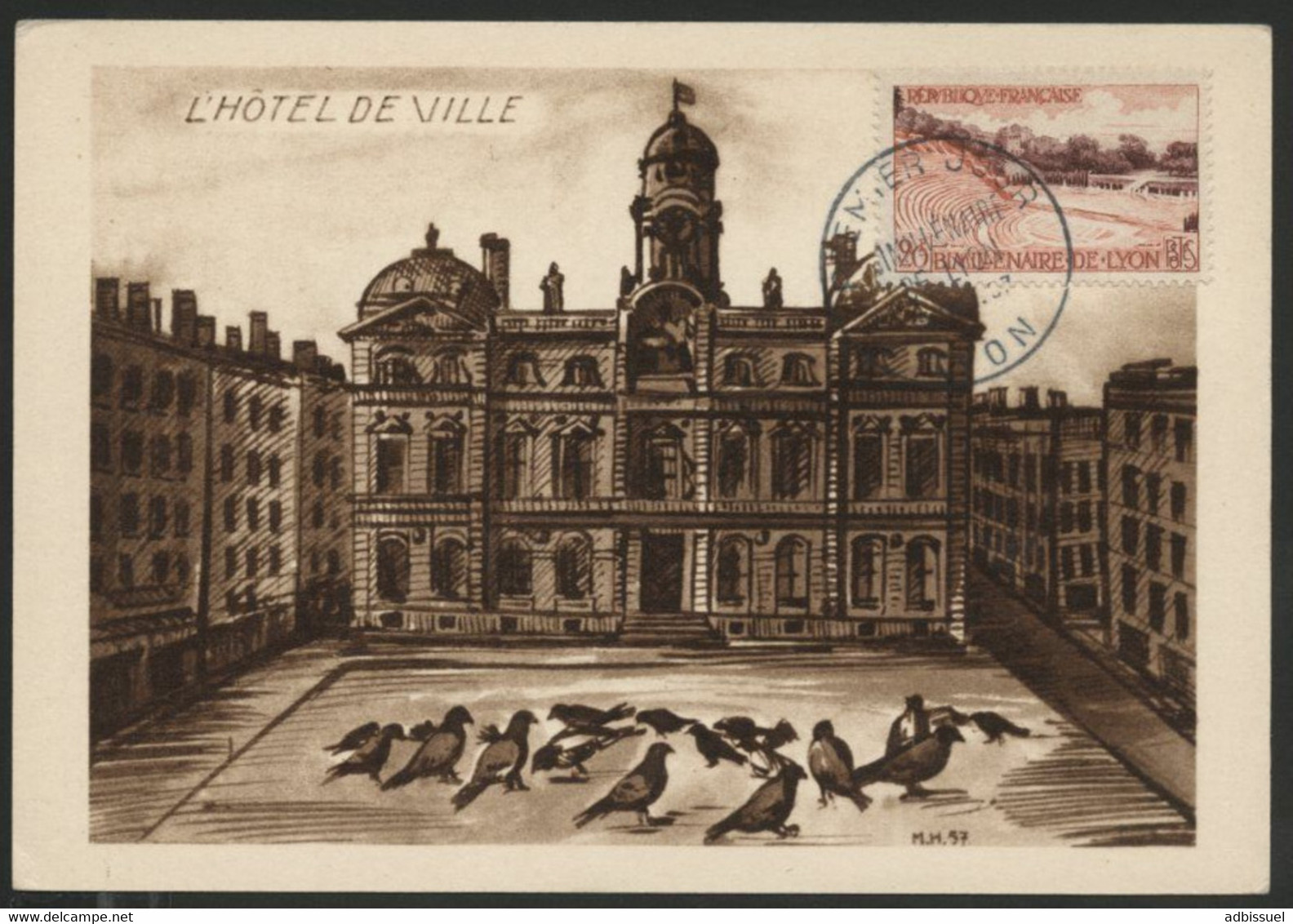 Cachet PREMIER JOUR Sur N° 1124 BIMILLENAIRE De LYON Place Des Terreaux, Hôtel De Ville - 1950-1959