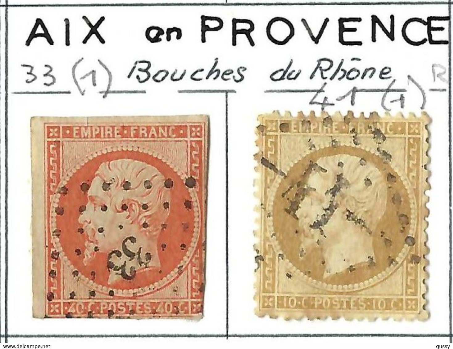 FRANCE Classique: Obl. PC 33 Et GC 41 (Aix-en-Provence, BdR) Sur TP Isolés - Autres & Non Classés