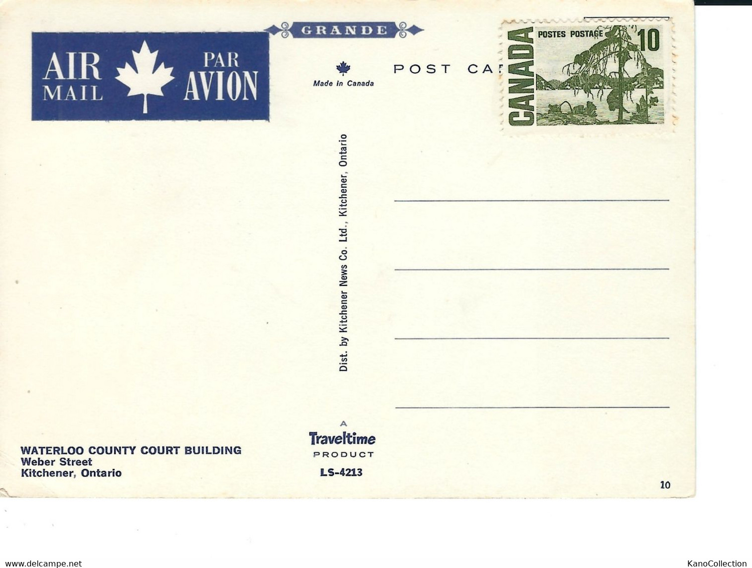 Kitchener, Ontario, Waterloo County Court House, Nicht Gelaufen, Mit Unegstempelter Kanad. Briefmarke - Kitchener