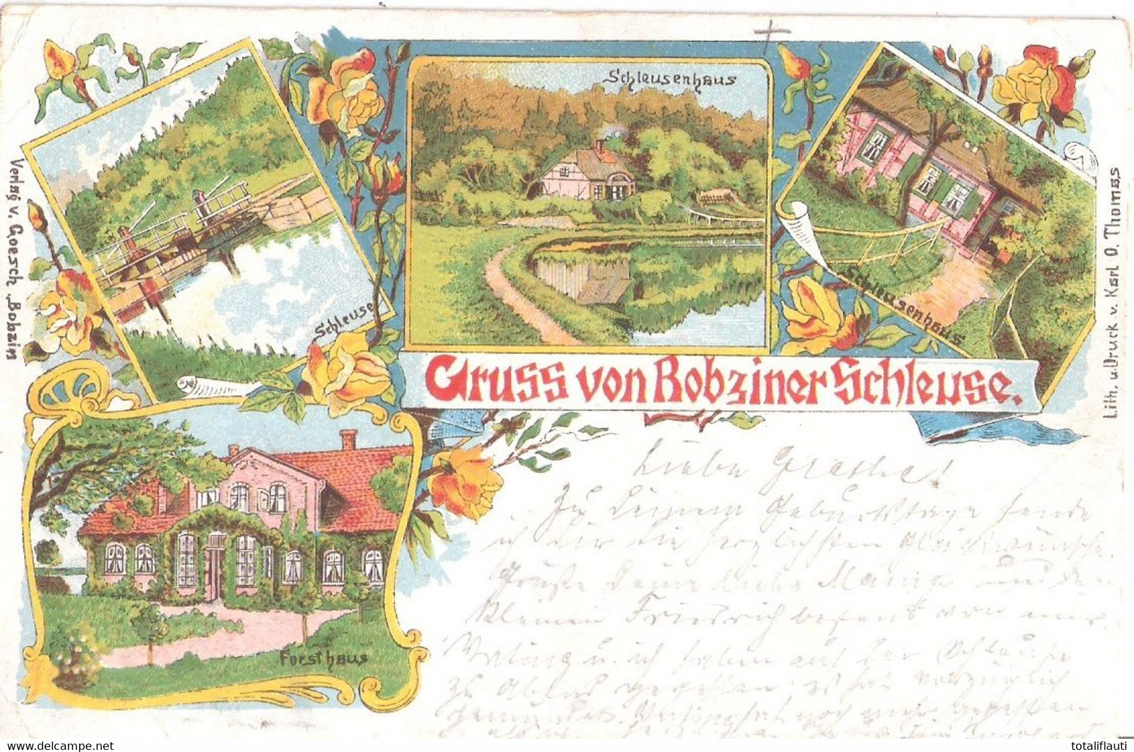 BOBZIN Bei Lübz Mecklenburg Schleuse Mit Wärterhaus + Forsthaus Color Litho 1905 Ungelaufen Beschrieben Ungeteilte Adres - Lübz