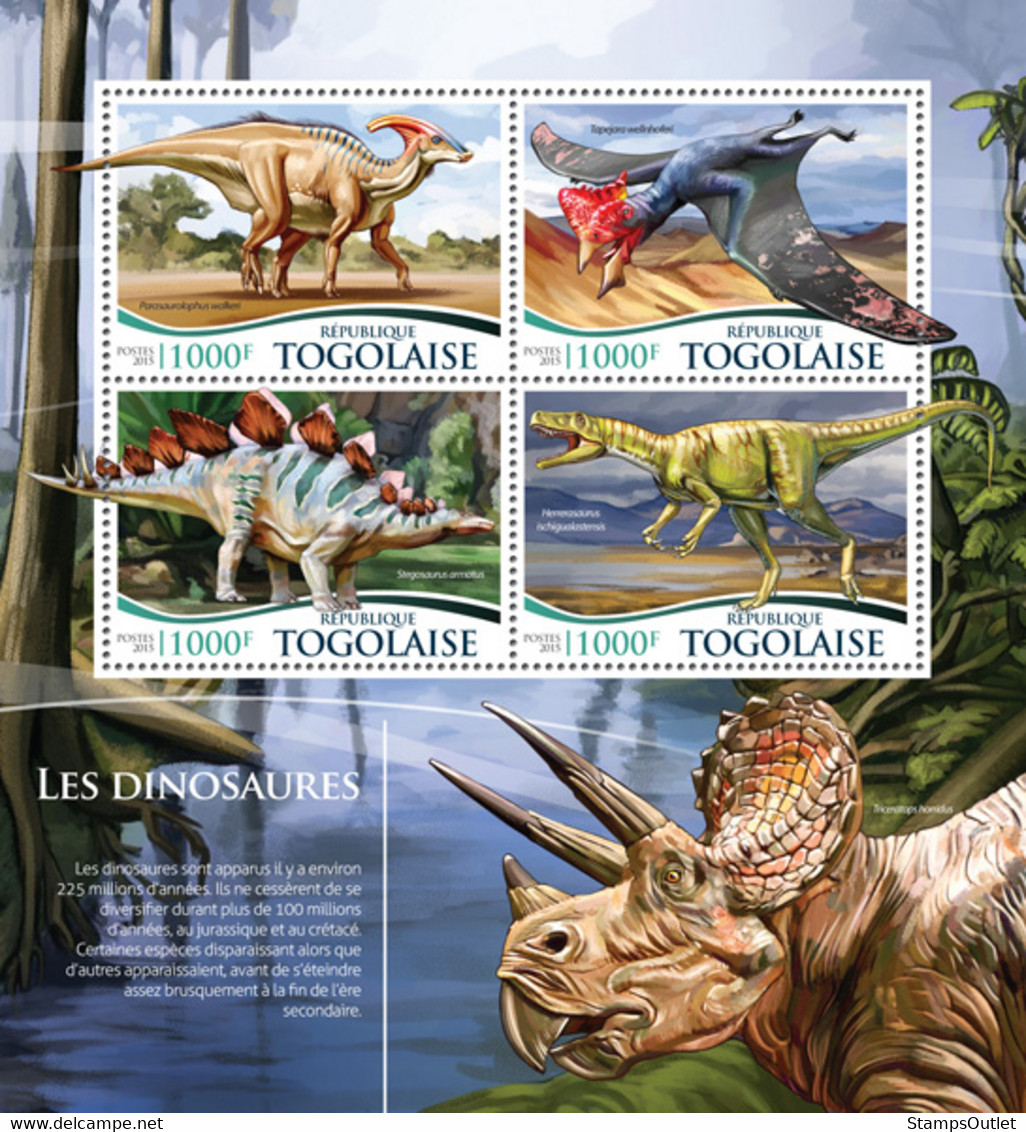 2015 TOGO MNH. DINOSAURS   |  Yvert&Tellier Code: 4596-4599  |  Michel Code: 6759-6762 - Togo (1960-...)