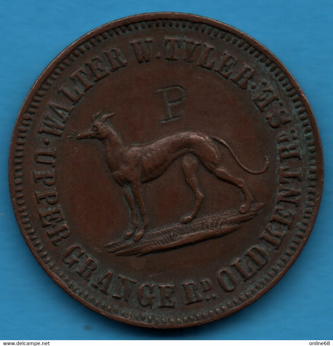 PUB TOKEN WALTER W.WYLER UPPER GRANGE ROAD THREE HALF PENCE 1 1/2 GREYHOUND - Professionals/Firms