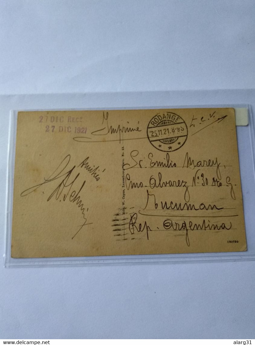Postcard Luxembourg To Argentina.rare Pmk 1921 Ville. Boegen.boevange.& Rodange E7 Post 1or 2 Card.. - Variedades & Curiosidades