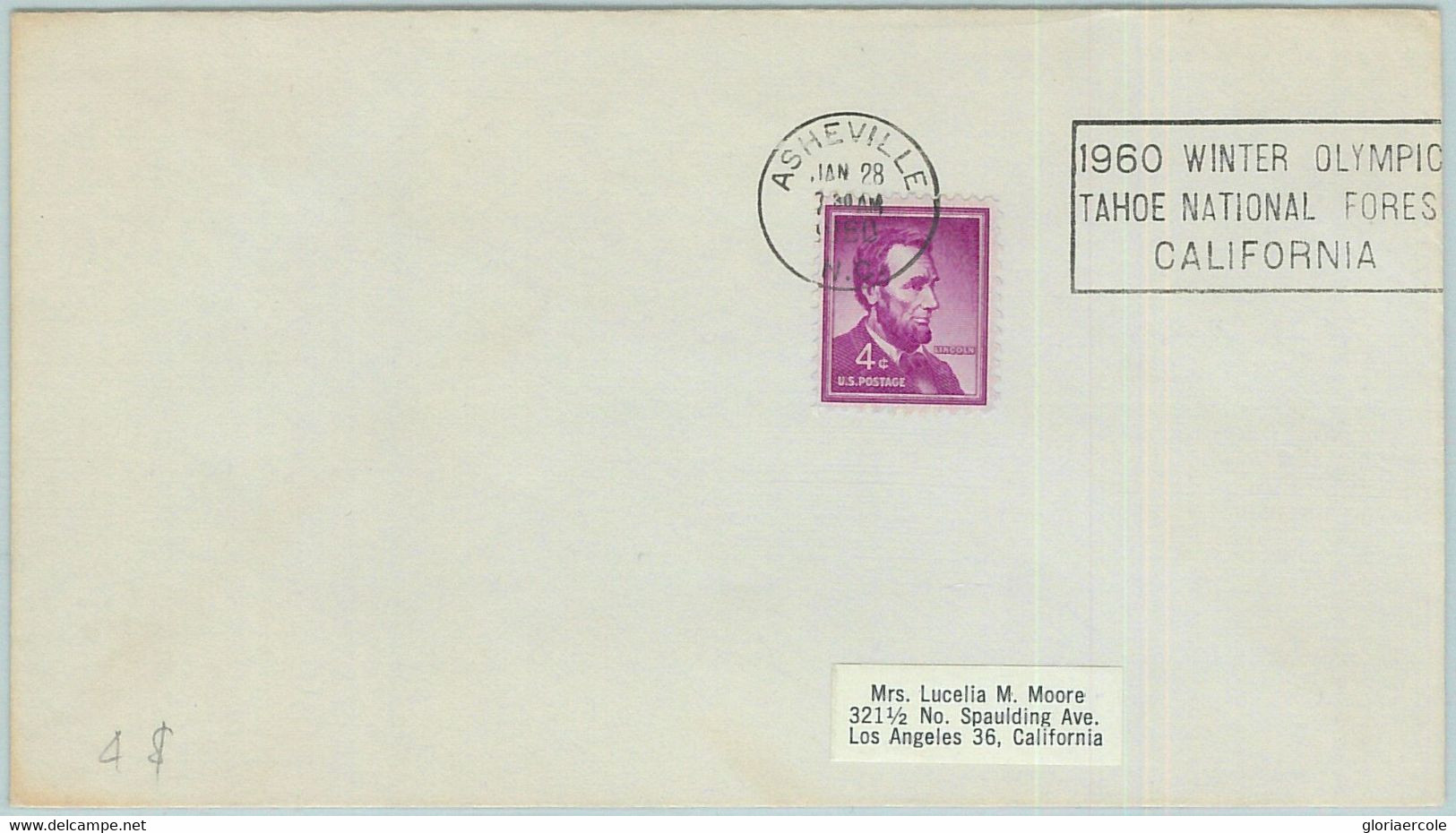 68079 - USA - POSTAL HISTORY - 1960 WINTER OLYMPIC GAMES Postmark: ASHVILLE - Invierno 1960: Squaw Valley