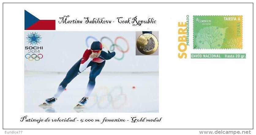 Spain 2014 - XXII Olimpics Winter Games Sochi 2014 Gold Medals Special Prepaid Cover - Martina Sáblíková - Winter 2014: Sochi
