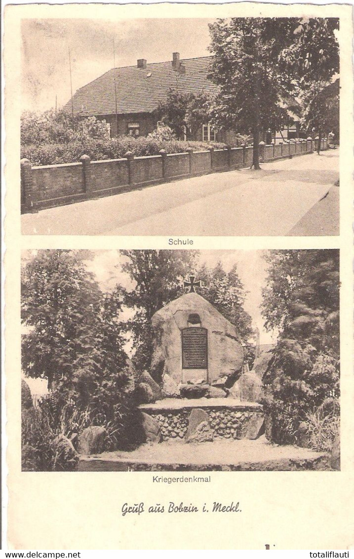 Gruß Aus BOBZIN Mecklenburg Kriegerdenkmal Eisernes Kreuz Schule Gelaufen Mit BPST 9.1938 - Hagenow