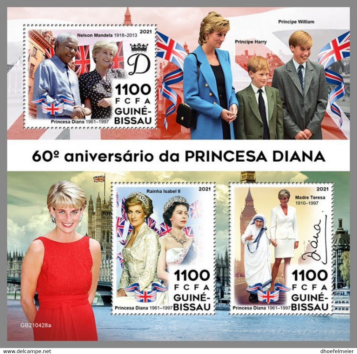 GUINEA BISSAU 2021 MNH Princess Diana Prinzessin Diana Queen Elisabeth II. M/S - OFFICIAL ISSUE - DHQ2151 - Familles Royales