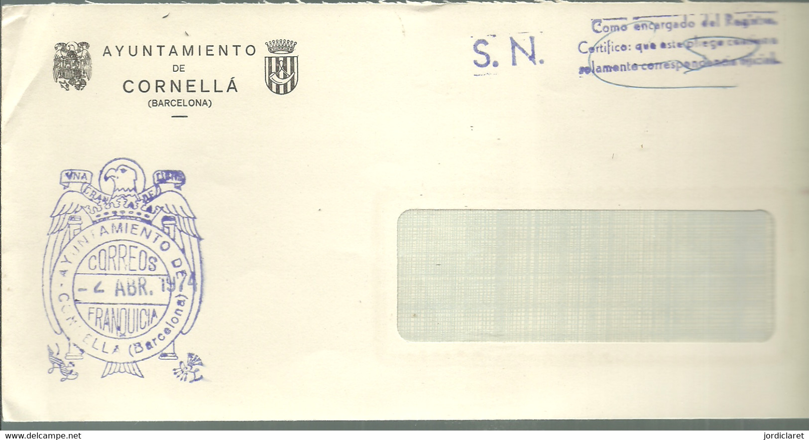 AYUNTAMIENTO  CORNELLA   1974 - Franchigia Postale