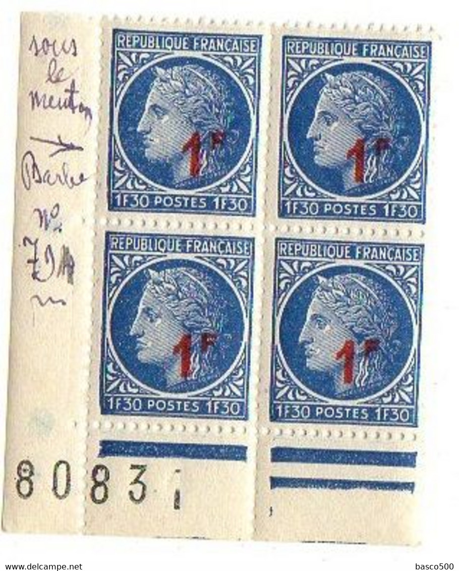 YT 791 Ceres Mazelin : 2 Blocs De 4 N** Variétés "Barbe" & "Trait Au Menton" - Unused Stamps