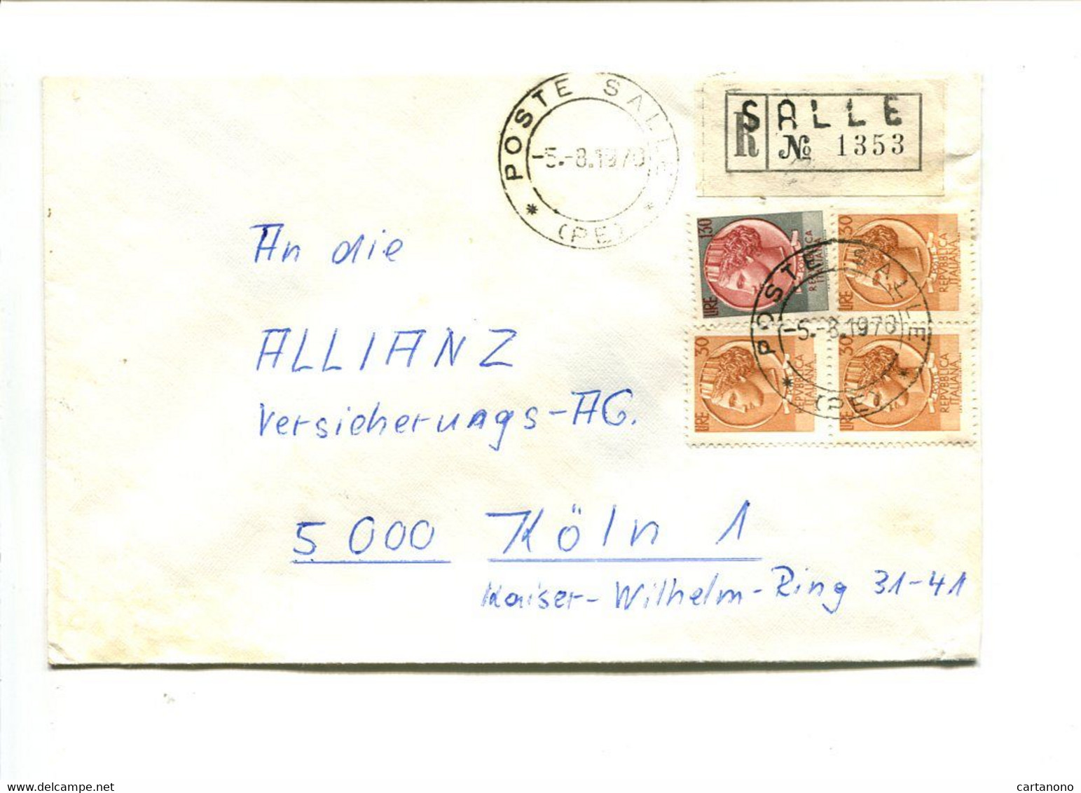 ITALIE Salle 1972 - Affranchissement Sur Lettre Recommandée Pour L'Allemagne - Monnaie Syracusaine - Maschinenstempel (EMA)
