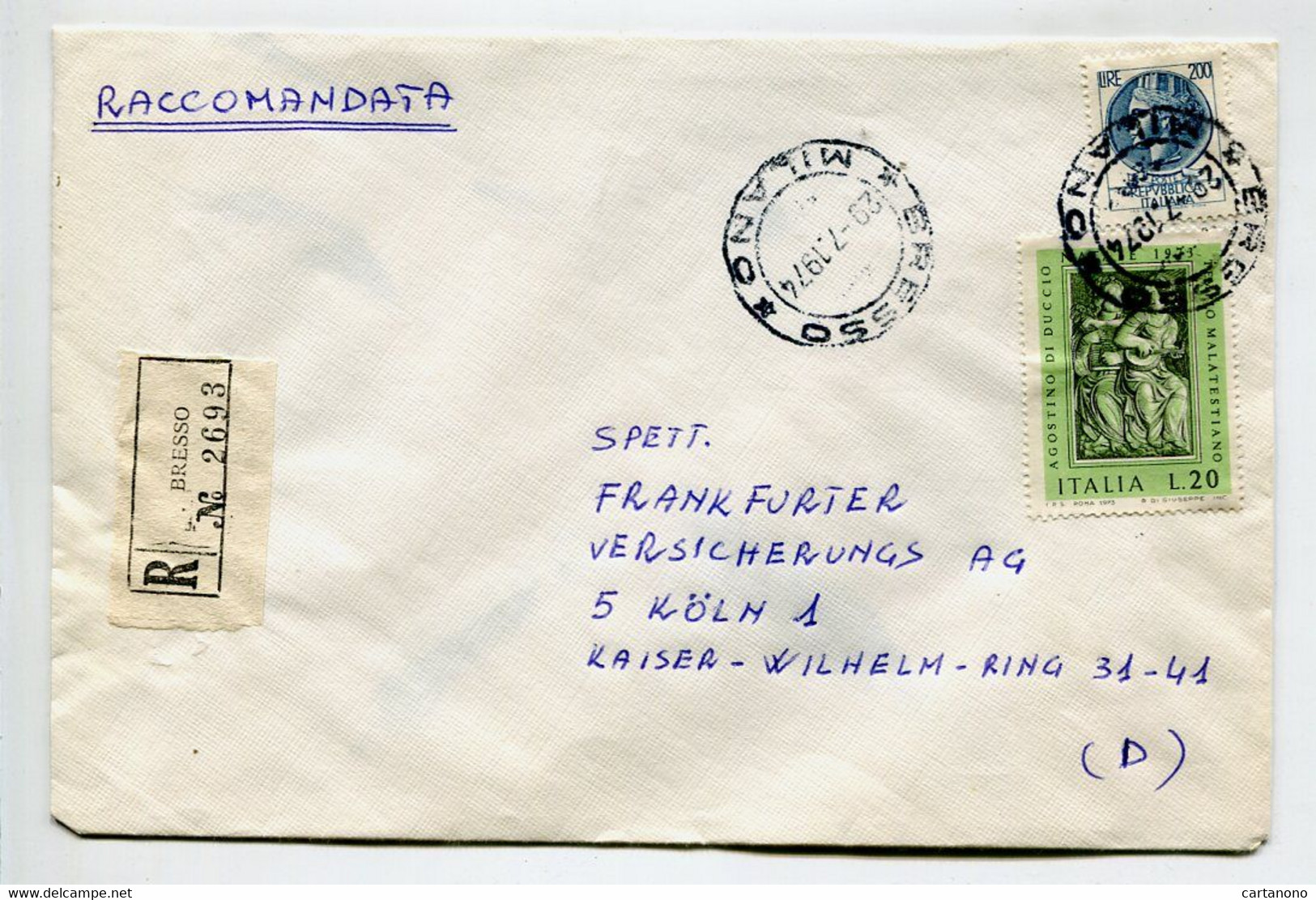 ITALIE Bresso 1974 - Affranchissement Sur Lettre Recommandée Pour L'Allemagne - Maschinenstempel (EMA)