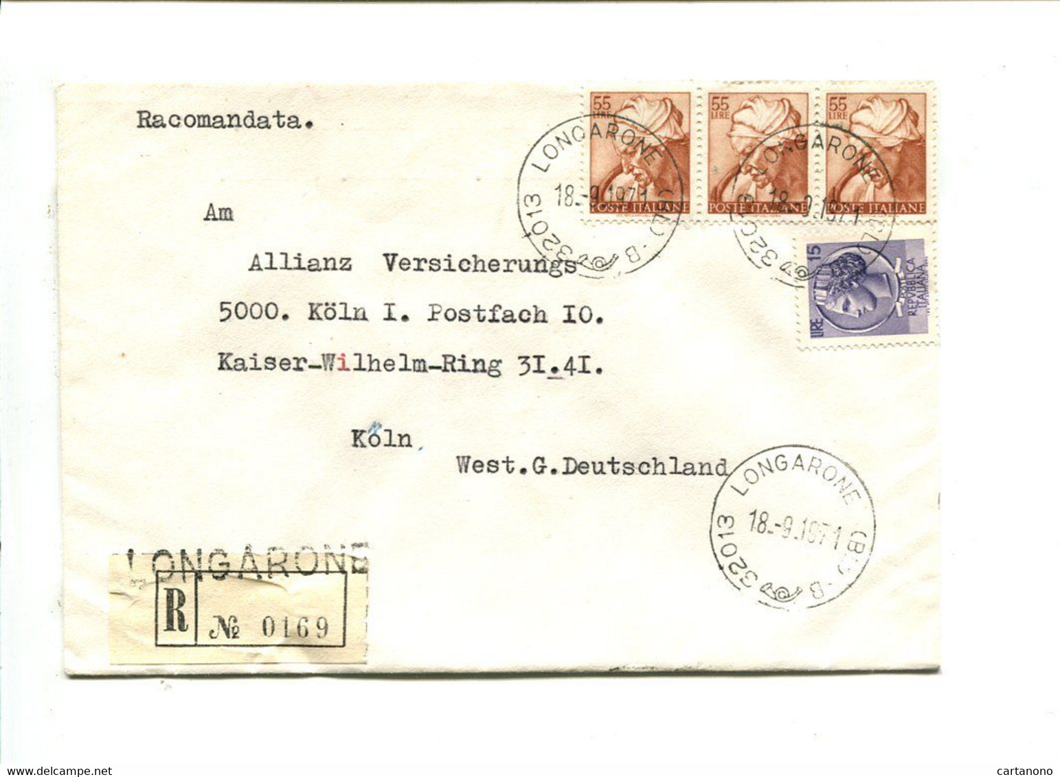 ITALIE Longarone 1971 - Affranchissement Sur Lettre Recommandée Pour L'Allemagne - - Franking Machines (EMA)