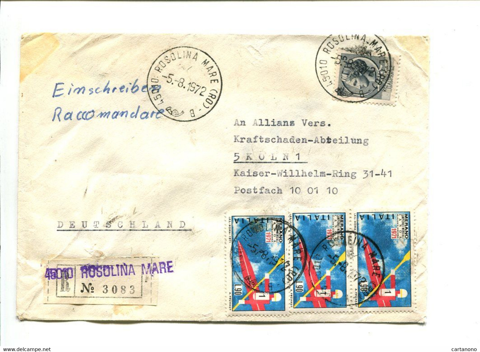 ITALIE Rosolina Mare 1972 - Affranchissement Sur Lettre Recommandée Pour L'Allemagne - Canoé Kayak - Canoa