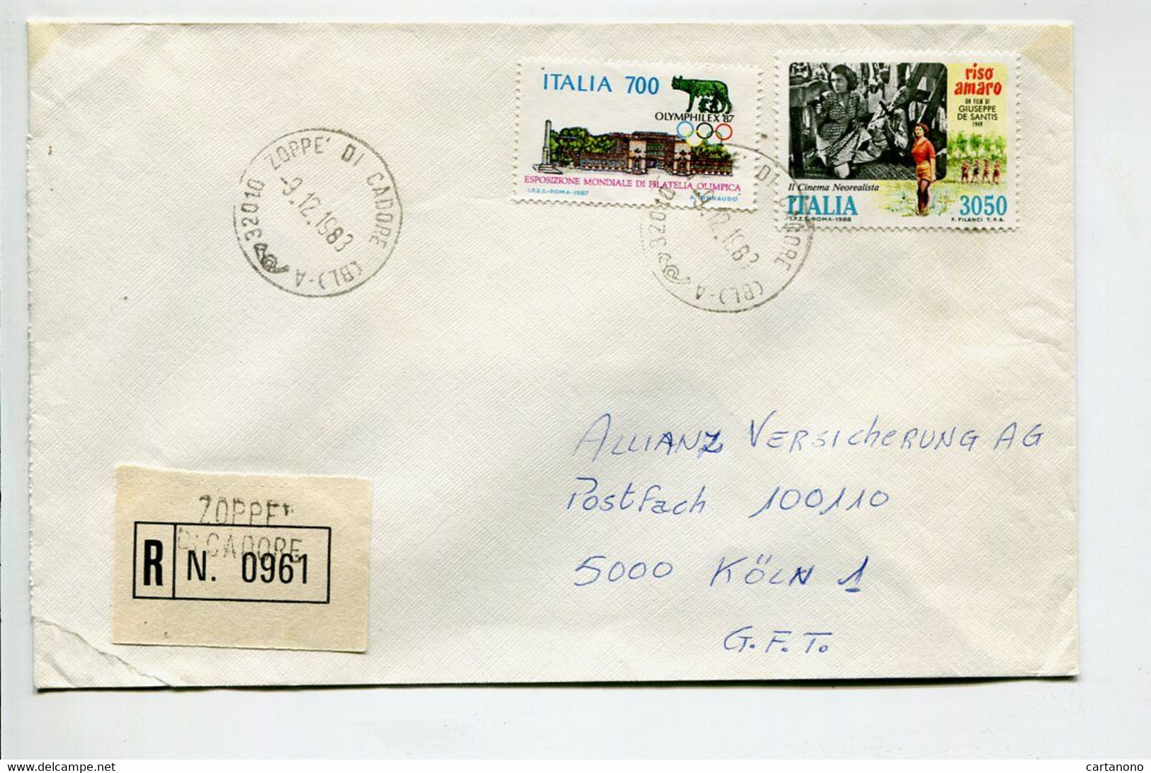 ITALIE Zoppe Di Cadore 1983 - Affranchissement Sur Lettre Recommandée Pour L'Allemagne - J.O. / Cinéma - Franking Machines (EMA)