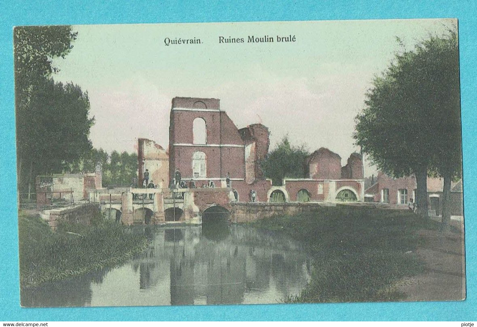* Quiévrain (Hainaut - La Wallonie) * (Edition Pierre Larose) COULEUR, Ruines Moulin Brulé, Animée, Afgebrande Molen - Quiévrain