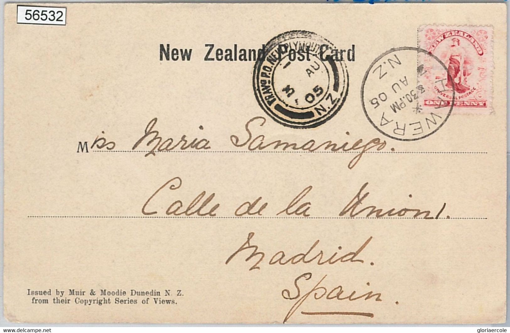 56532 -  NEW ZEALAND - POSTAL HISTORY:  POSTCARD With TRAVEL POSTMARK - 1905 - Brieven En Documenten