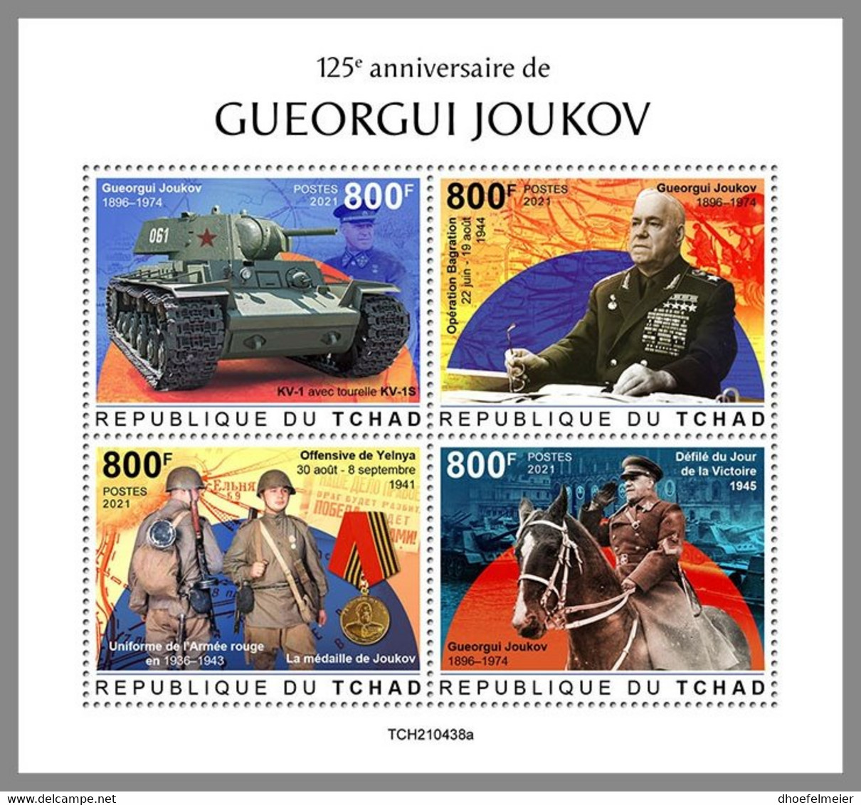 CHAD 2021 MNH WWII Georgi Konstantinowitsch Schukow M/S - OFFICIAL ISSUE - DHQ2204 - Guerre Mondiale (Seconde)