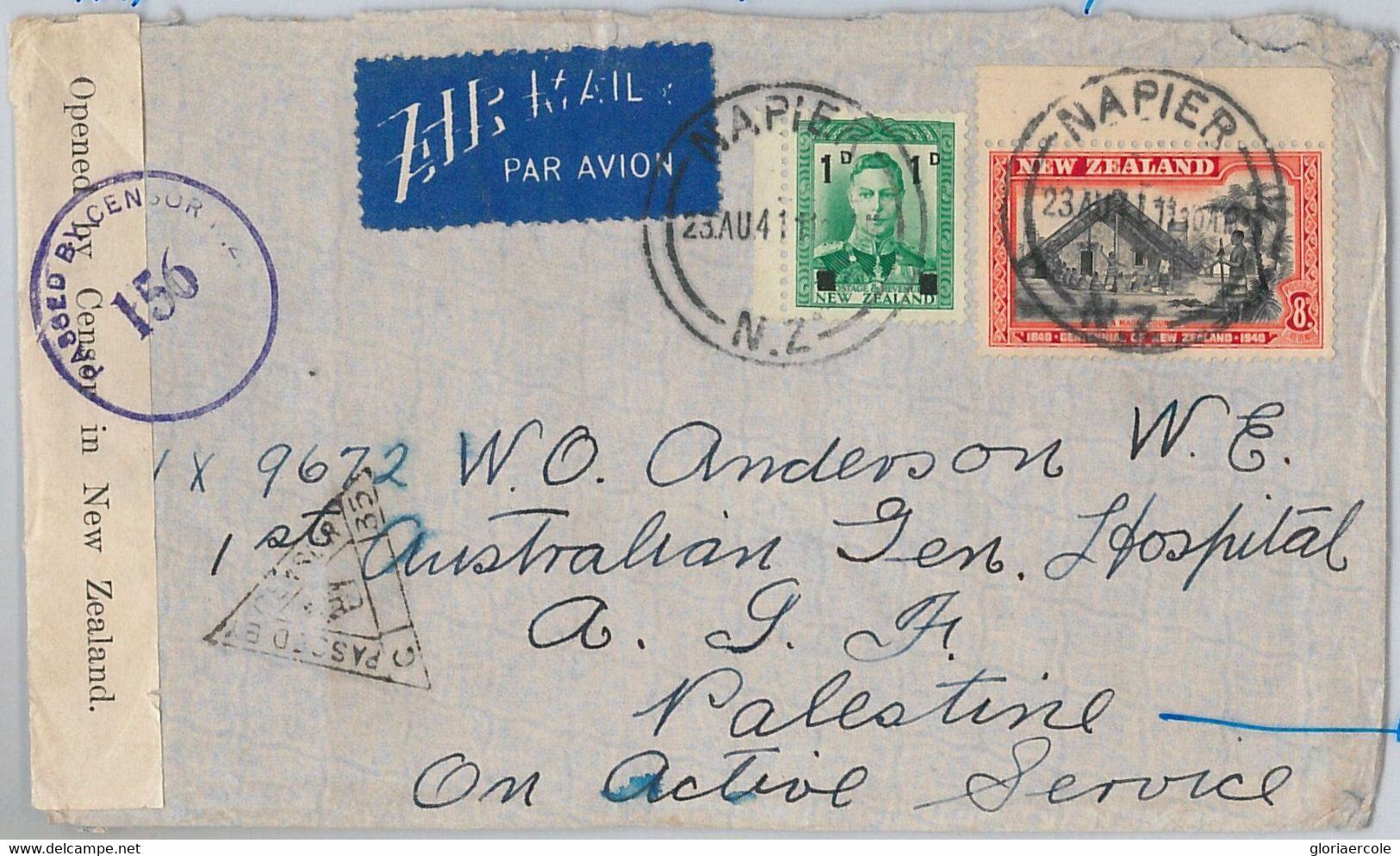 56530  - NEW ZEALAND - POSTAL HISTORY: COVER To Soldier In PALESTINE 1941 - CENSURE - Brieven En Documenten