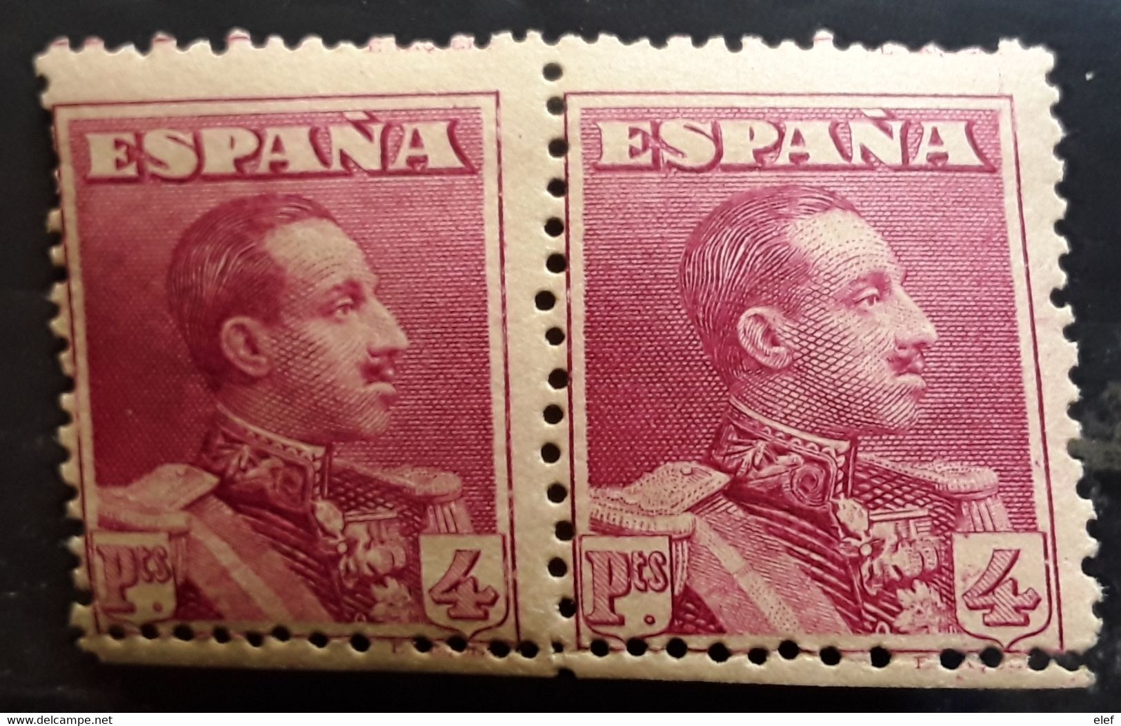 ESPANA ESPAGNE SPAIN 1922 Alfonso XIII,PAIRE Yvert 285,4 Pesetas VARIETE PEIGNE PERFORATEUR Neuve ** TTB Cote 560 E - Nuevos