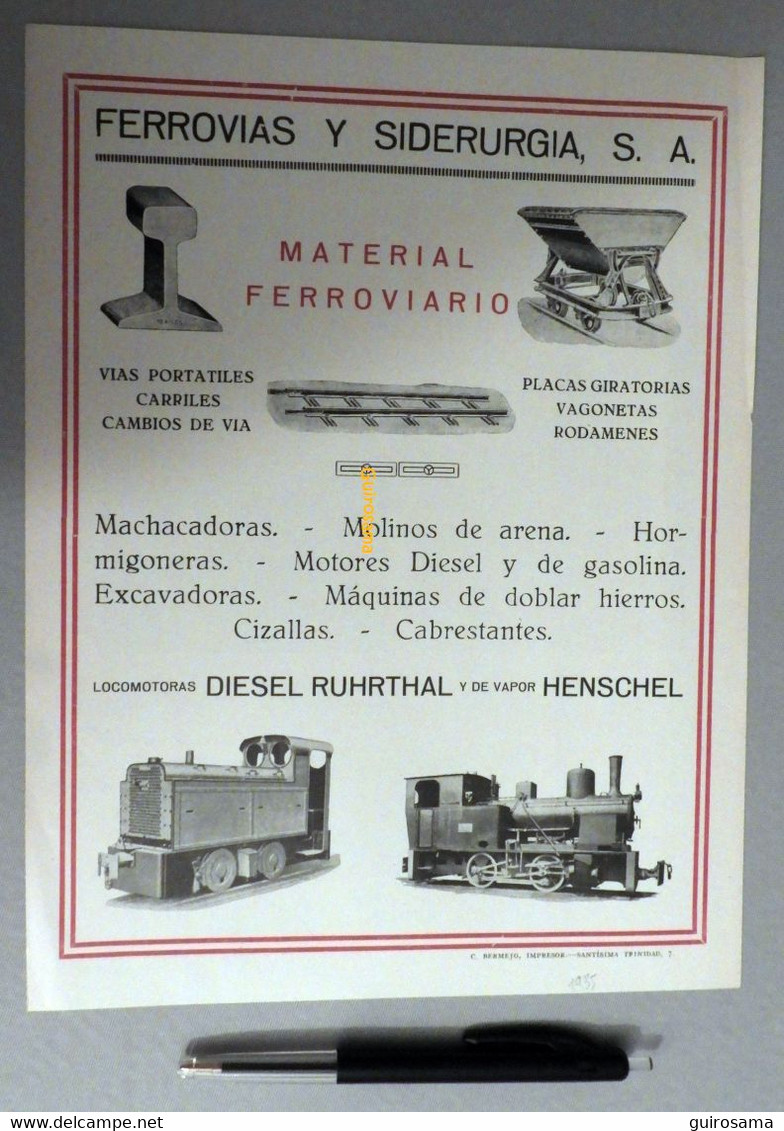 Ferrovias Y Siderurgia SA, Madrid, Bilbao, Barcelona, Sevilla : Placas Saltacarriles / Material Ferroviaro - 1935 - Spain