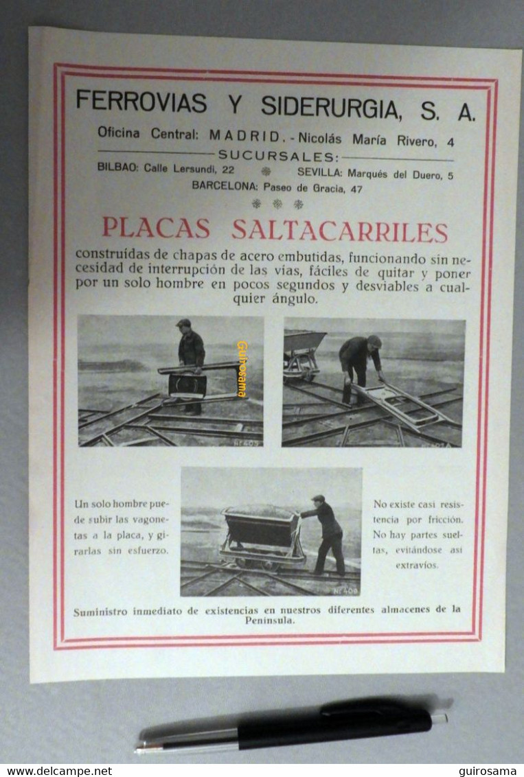 Ferrovias Y Siderurgia SA, Madrid, Bilbao, Barcelona, Sevilla : Placas Saltacarriles / Material Ferroviaro - 1935 - Espagne