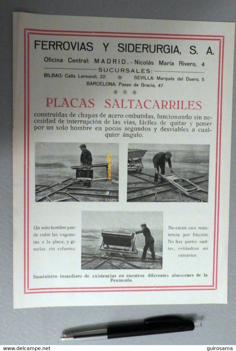 Ferrovias Y Siderurgia SA, Madrid, Bilbao, Barcelona, Sevilla : Placas Saltacarriles / Material Ferroviaro - 1935 - Spanje