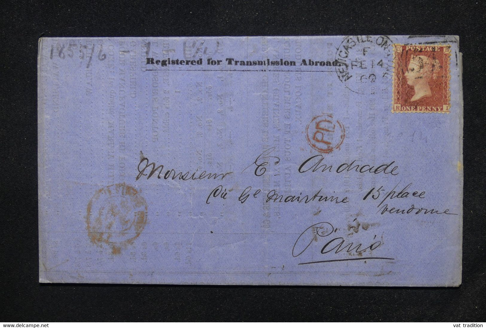 ROYAUME UNI - Victoria 1p. Sur Lettre De Newcastle Pour La France En 1860 - L 115338 - Covers & Documents
