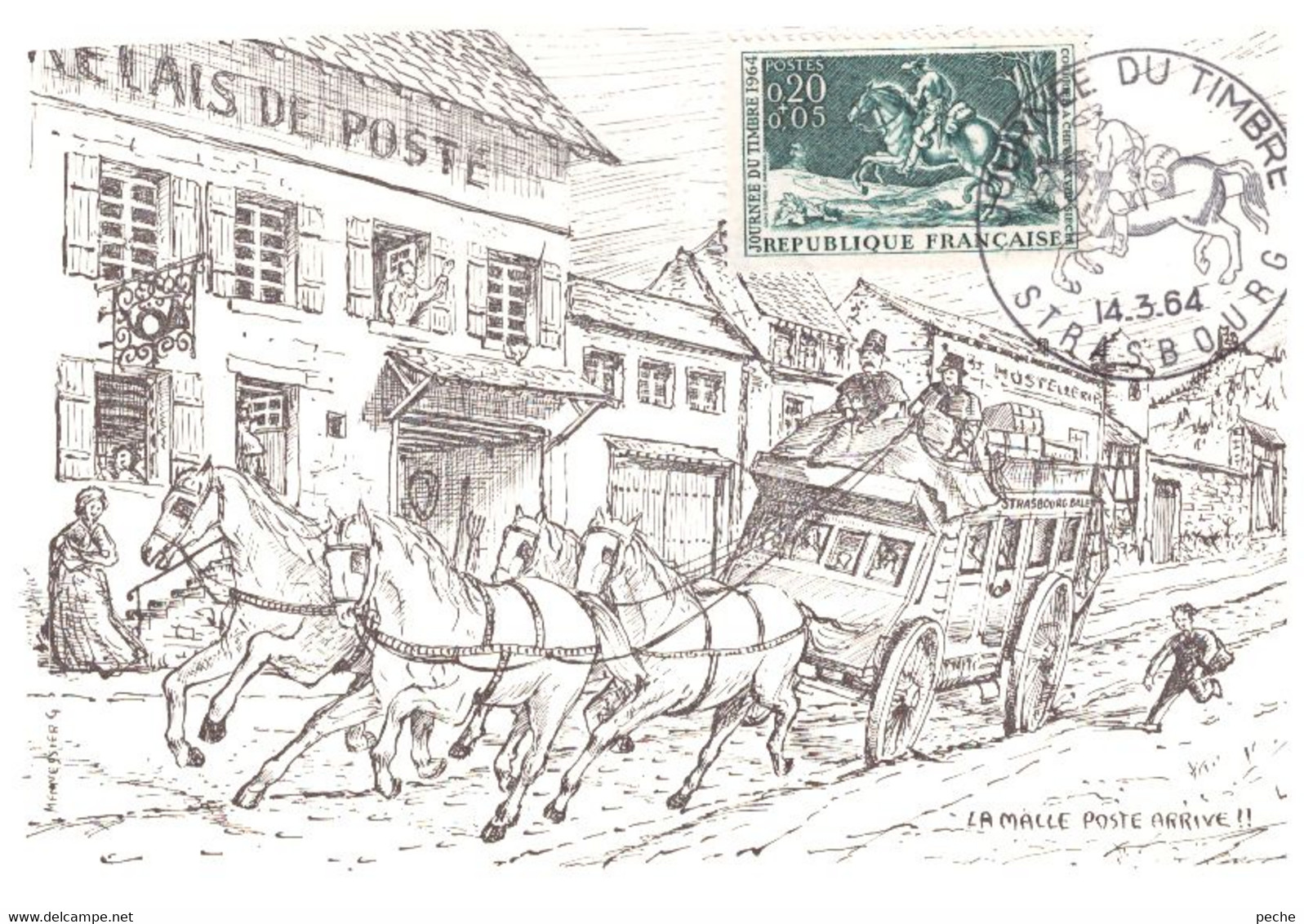 N°90208 -cachet Journée Du Timbre -Strasbourg 1964 -la Malle Poste- - Giornata Del Francobollo