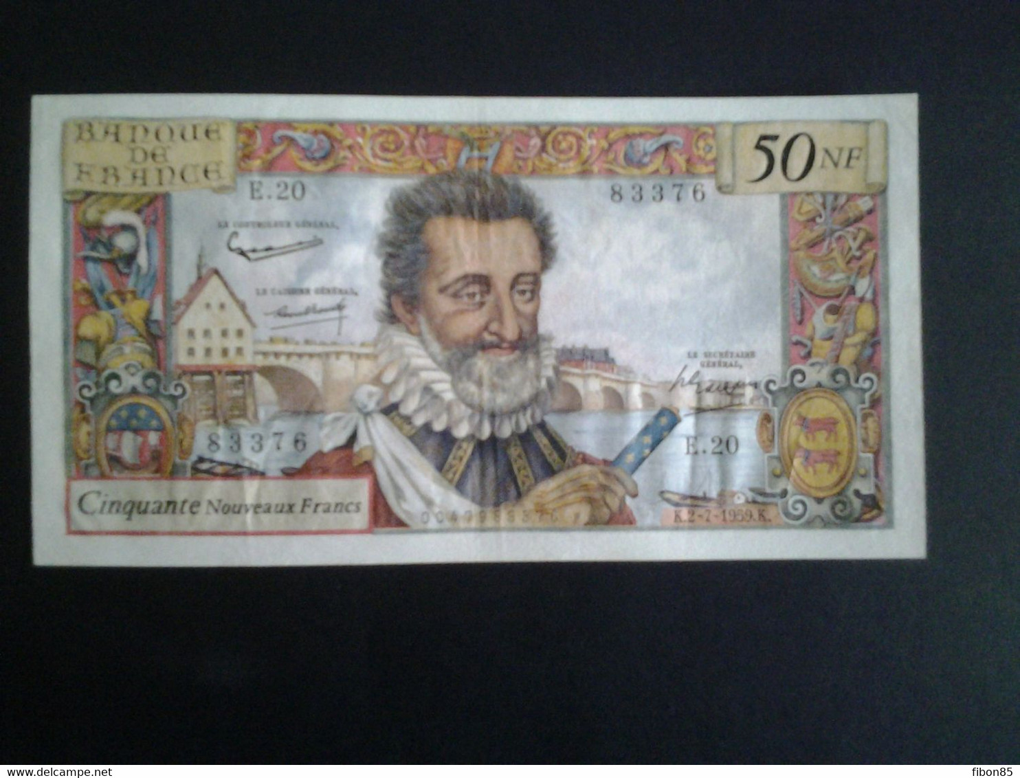 50 NF HENRI IV DU  2-7-1959  ALPHABET E.20  N° 83376 - 50 NF 1959-1961 ''Henri IV''