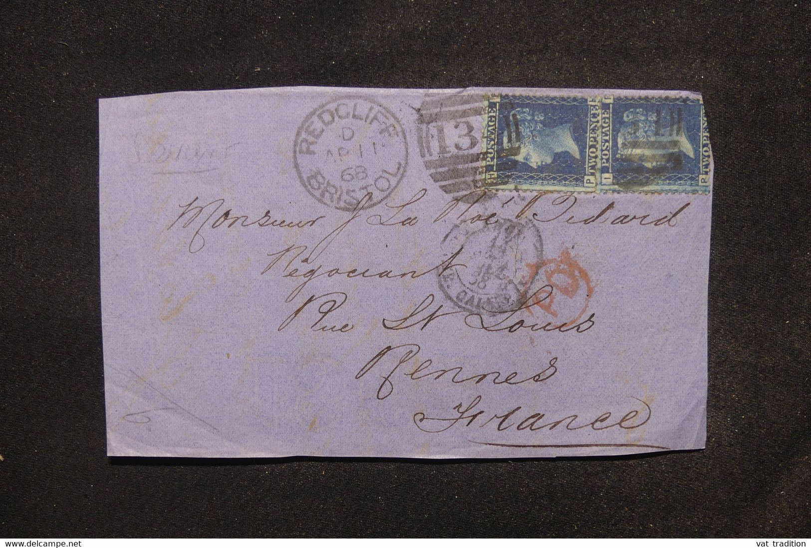 ROYAUME UNI - Type Victoria 2p. X2 Sur Devant De Lettre  De Bristol En 1868 Pour La France - L 115364 - Brieven En Documenten