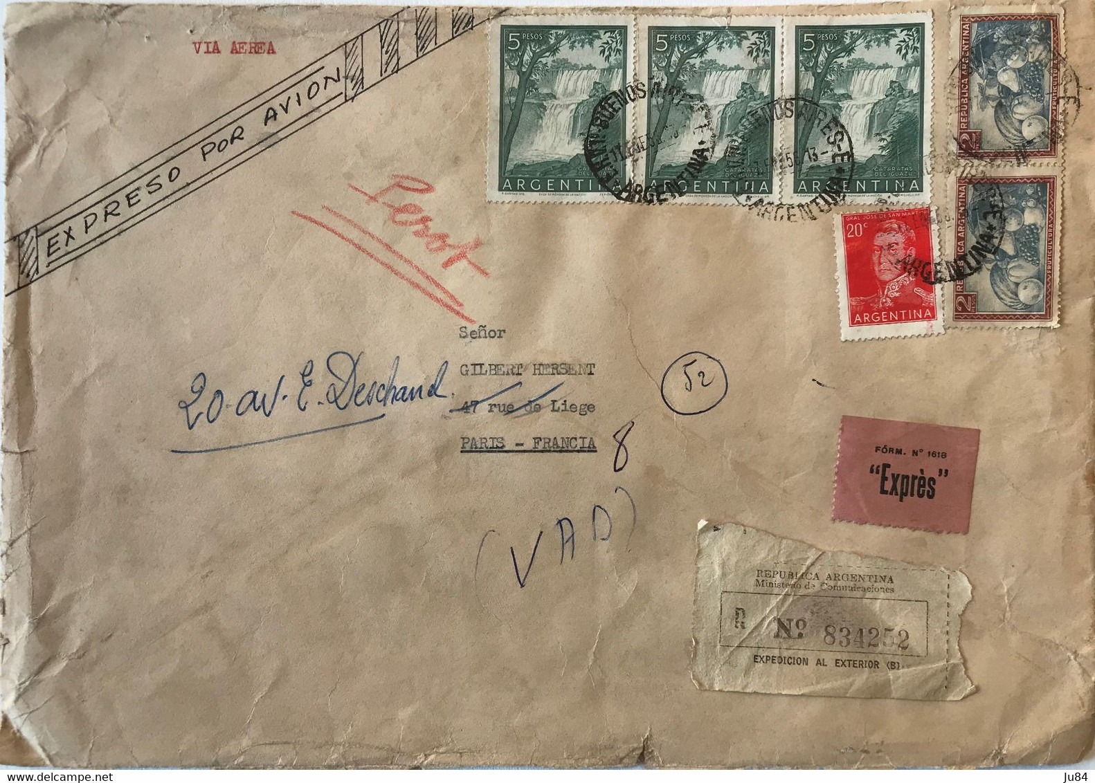 Argentine - Buenos Aires - Lettre Recommandée Avion Express Pour Paris (France) - Bel Affranchissement - 1956 - Oblitérés