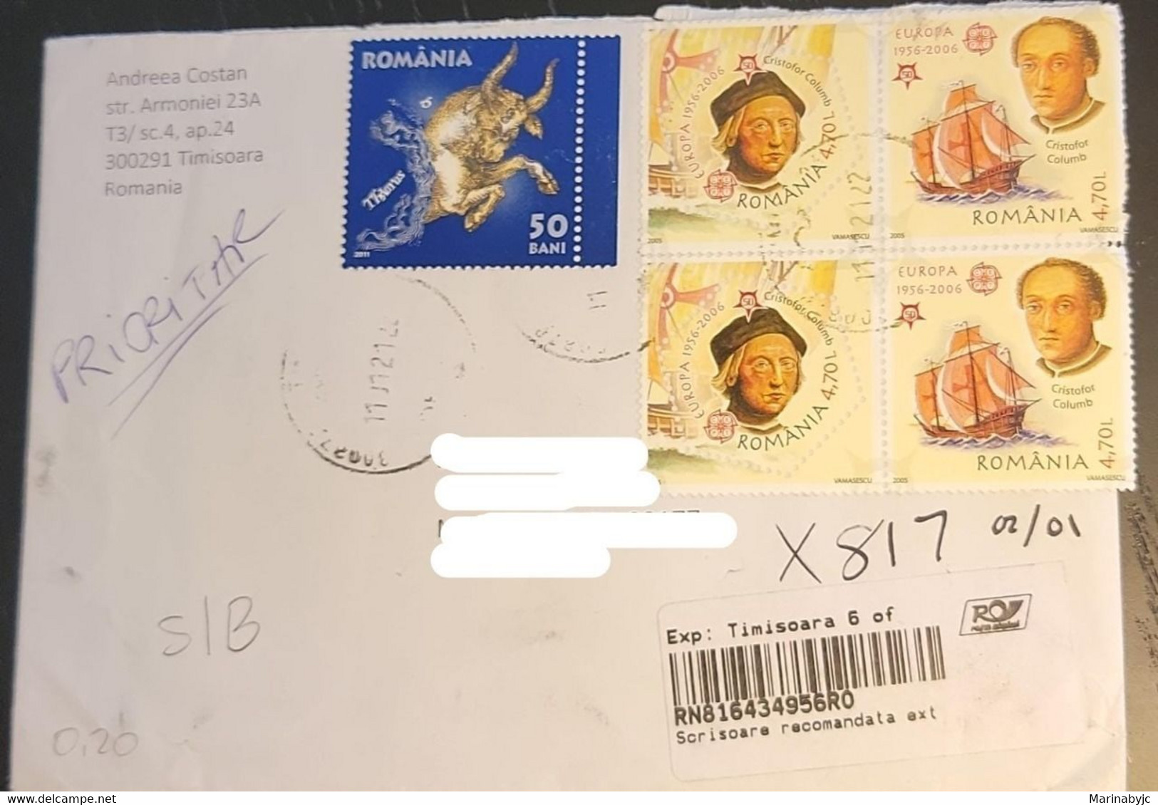SP) 2006 ROMANIA, CHRISTOPHER COLON SERIES, ZODIAC, CIRCULATED COVER TO UNITED STATES, HIDDEN ADDRESSEE, REGISTRED, XF - Autres & Non Classés