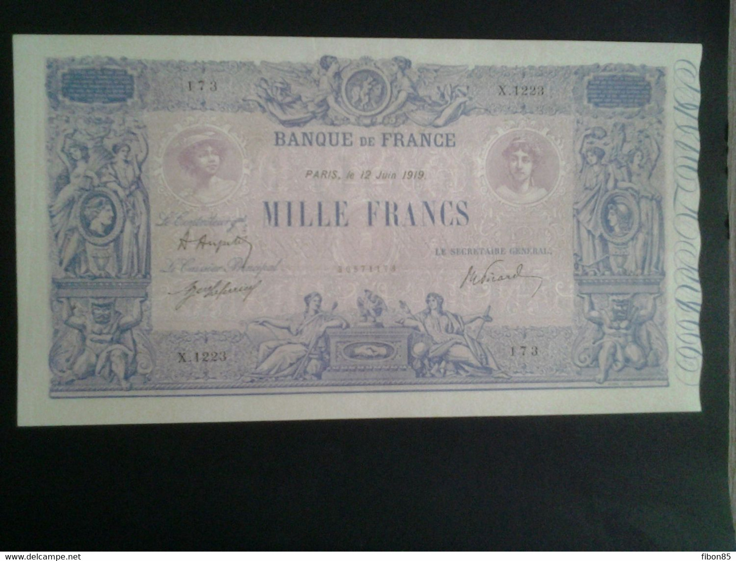 1000 FRANCS BLEU ET ROSE DU 12 JUIN 1919 - 1 000 F 1889-1926 ''Bleu Et Rose''