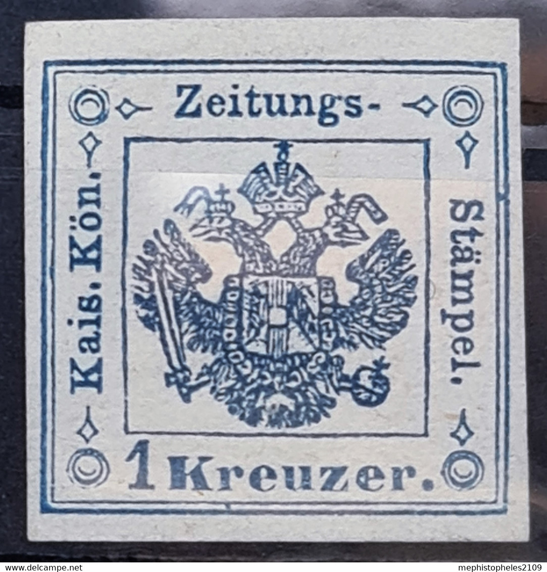 AUSTRIA 1858 - MNG - ANK 2 II B / Platte 1 Blau - 1kr - Zeitungsstempelmarke - Sig. Strakosch - Newspapers