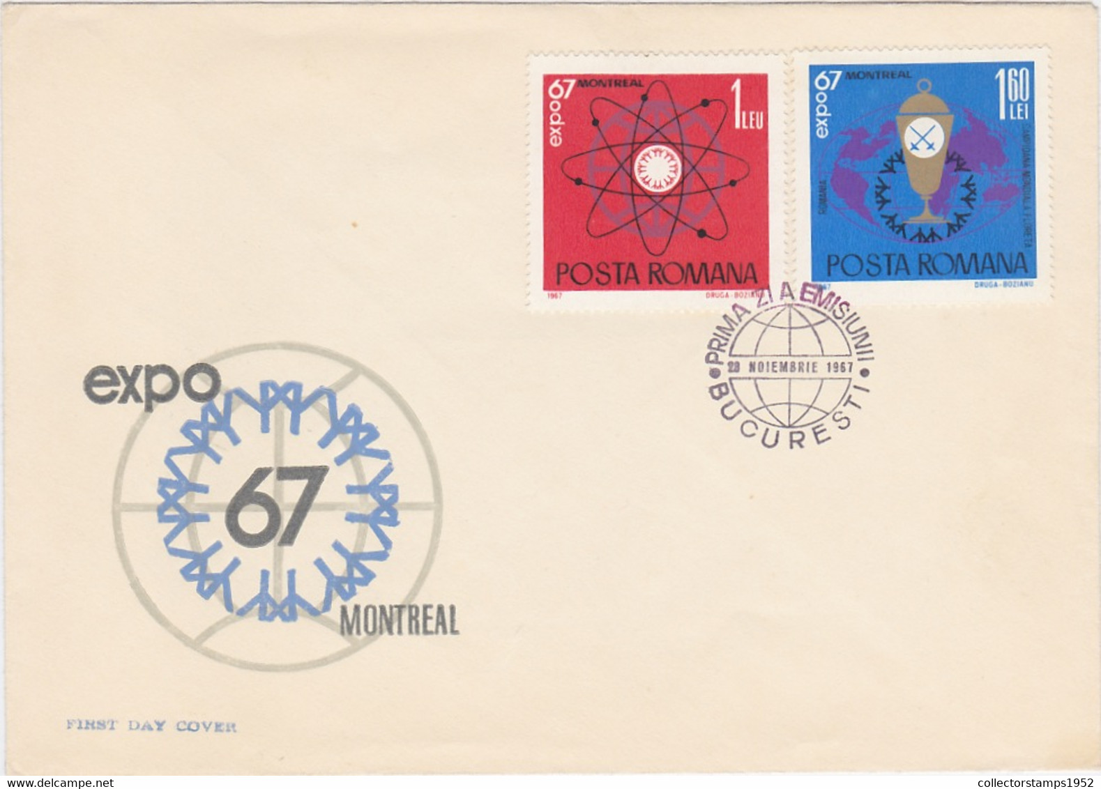 W0950- EXPO'67, MONTREAL, UNIVERSAL EXHIBITIONS, COVER FDC, 1967, ROMANIA - 1967 – Montreal (Canada)