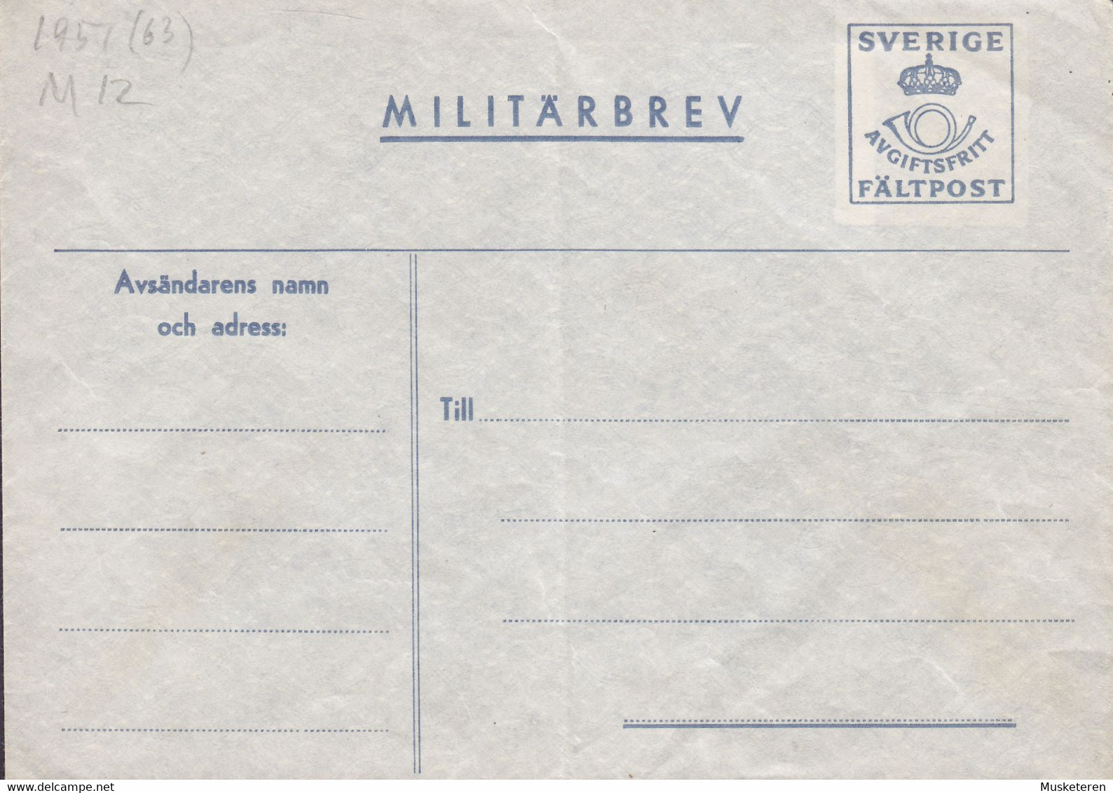 Sweden Feldpost Fieldpost Militärbrev 1957 (63) M12 Cover Brief Unused (2 Scans) - Militares