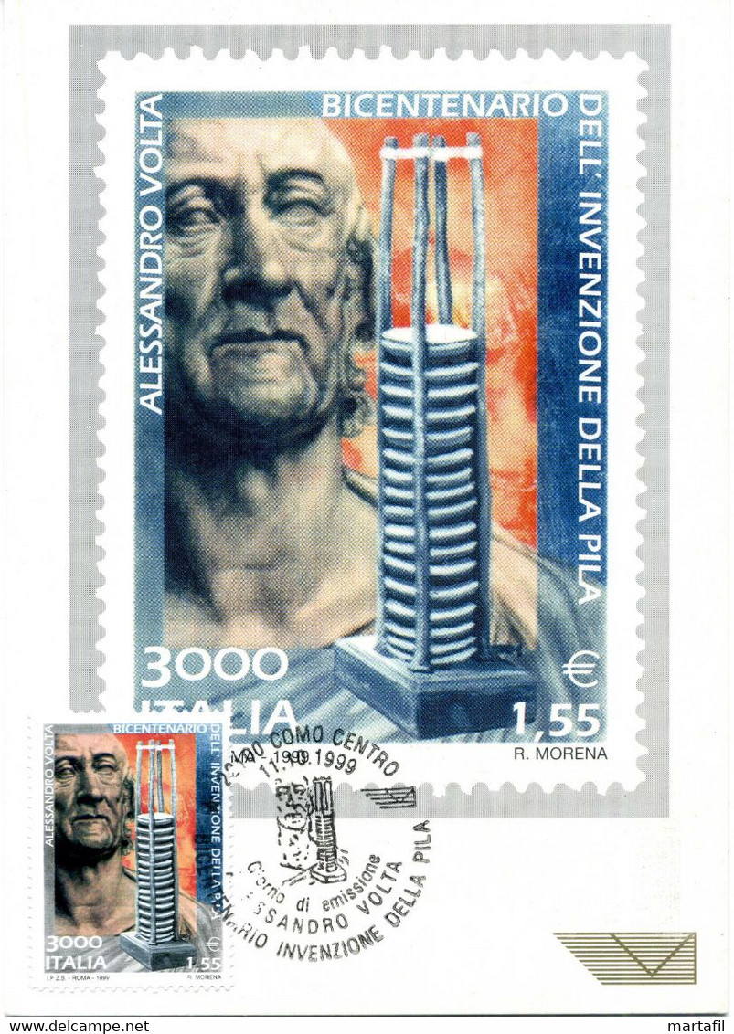 1999 Cartolina Maxi POSTE ITALIANE Alessandro Volta 1,55€ - Cartas Máxima