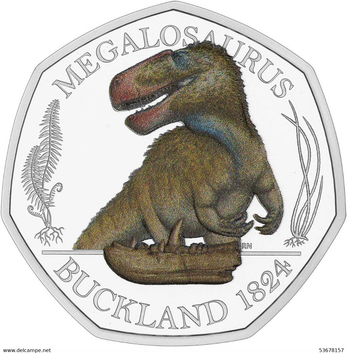 Great Britain -  50 Pence, 2020 Dinosaur - Megalosaurus, Colored, Card - Collections