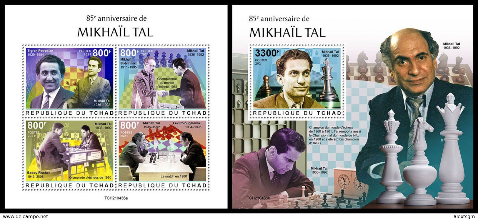 CHAD 2021 - Mikhail Tal, Chess, M/S + S/S. Official Issue [TCH210436] - Schaken