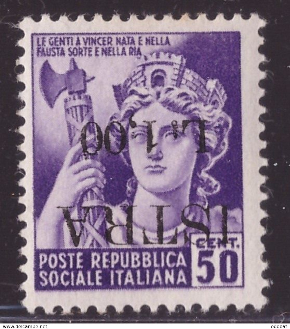 Istria Occupazione Jugoslava, 1 Lira Su 50 C. Senza Filigrana Con Soprastampa Capovolta **         -CN49 - Joegoslavische Bez.: Istrië