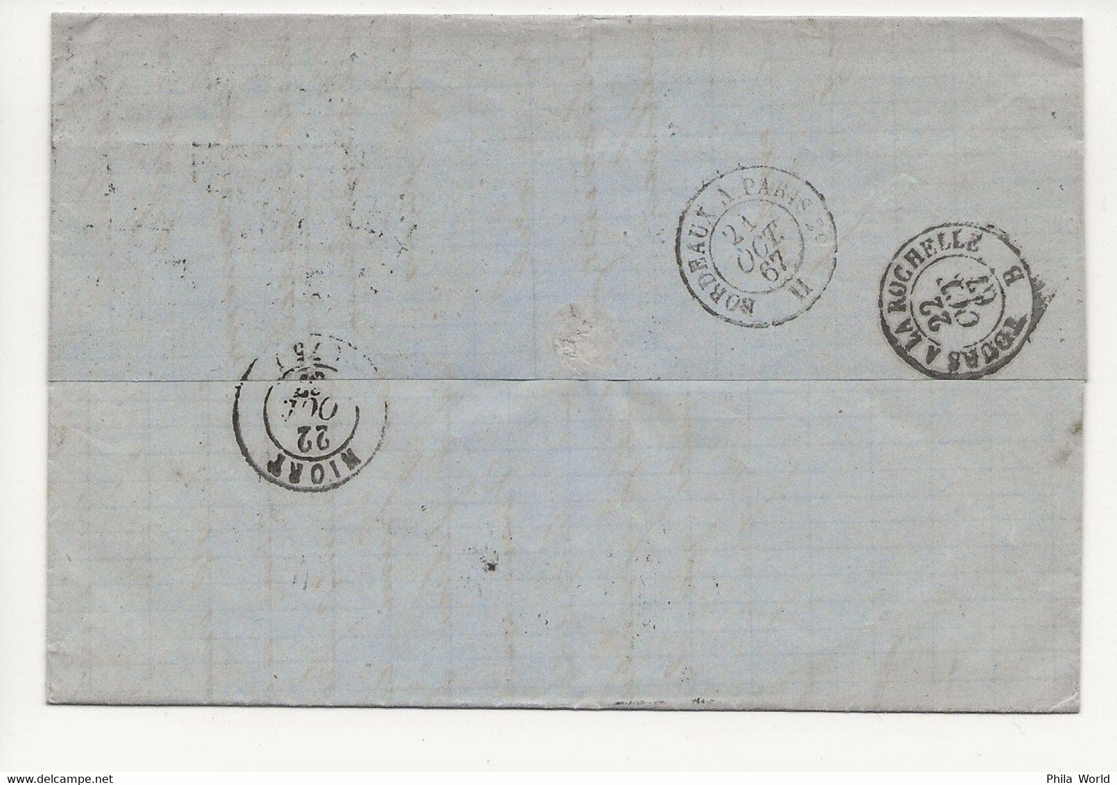 LAC 1867 LETTRE DE BORDEAUX GC 532 Pour NIORT CACHET BOITE MOBILE AFFRANCHISSEMENT Du 20c NAPOLEON III LAURE - 1849-1876: Période Classique