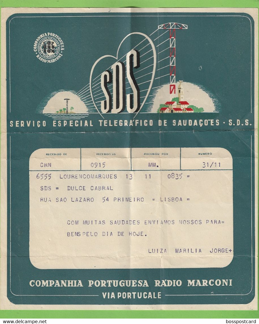História Postal - Filatelia - SOS - Rádio Marconi - Telegrama - Telegram - Philately - Portugal - Covers & Documents