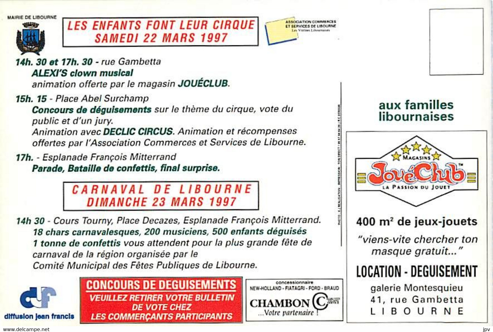 CARNAVAL DE LIBOURNE. 1997. CARTE DES FESTIVITES. - Libourne