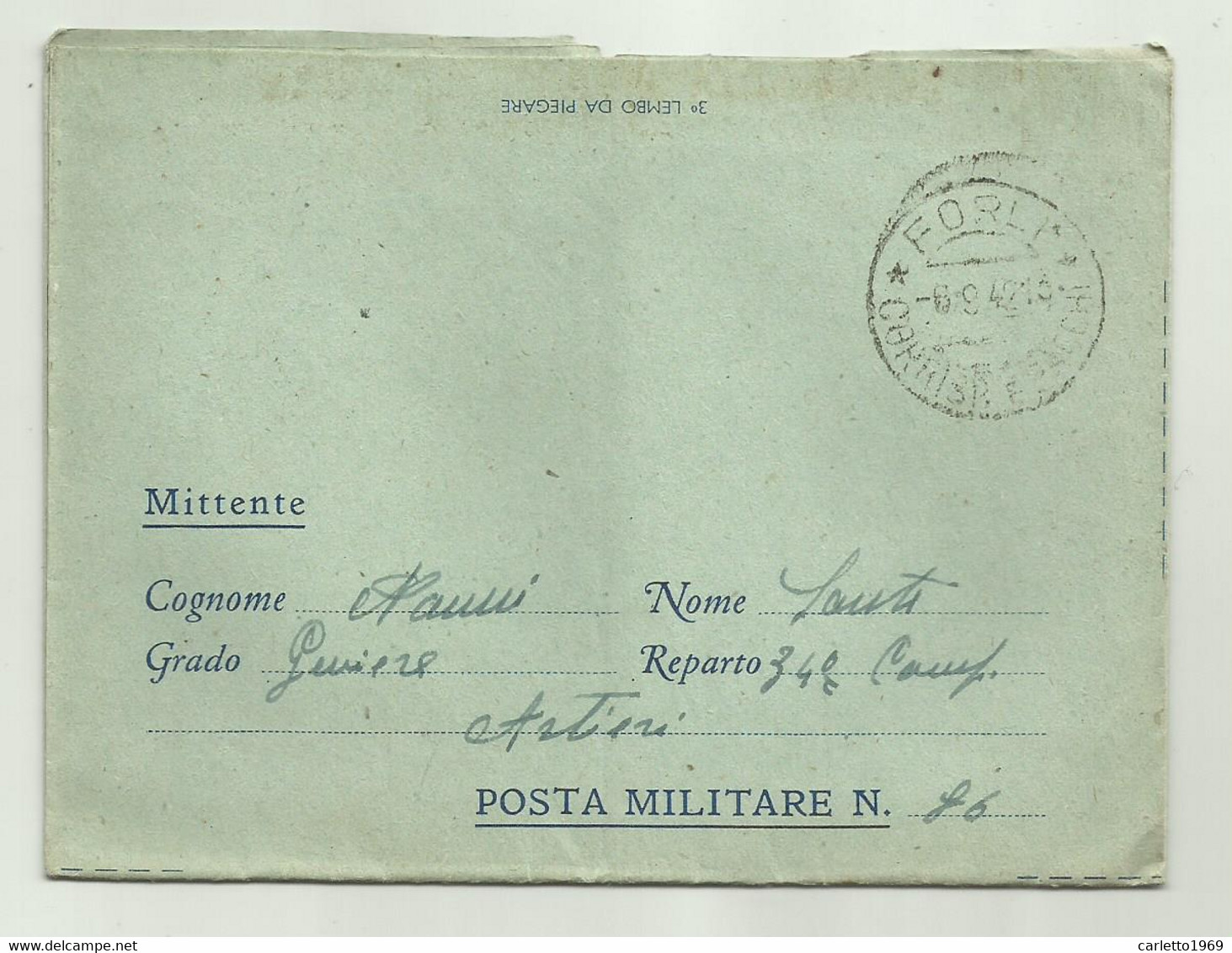 BIGLIETTO POSTALE, COMANDO DIVISIONE FANTERIA SASSARI ( 12 ) POSTA MILITARE 86, GENIERE 34o COMPAGNIA - Weltkrieg 1939-45