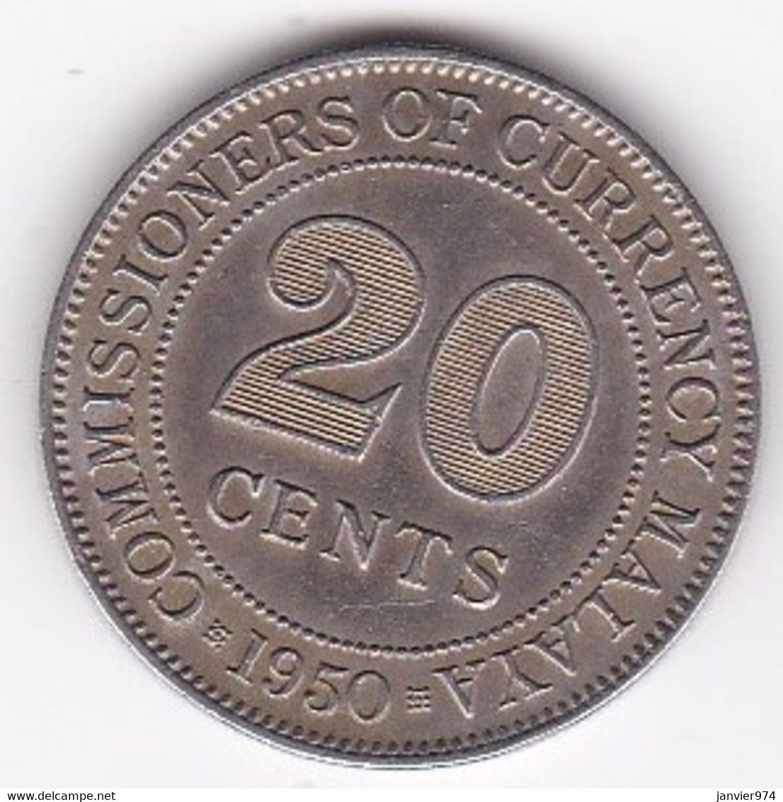 Malaysie 20 Cents 1950 , George VI, En Cupronickel, KM# 19 - Maleisië